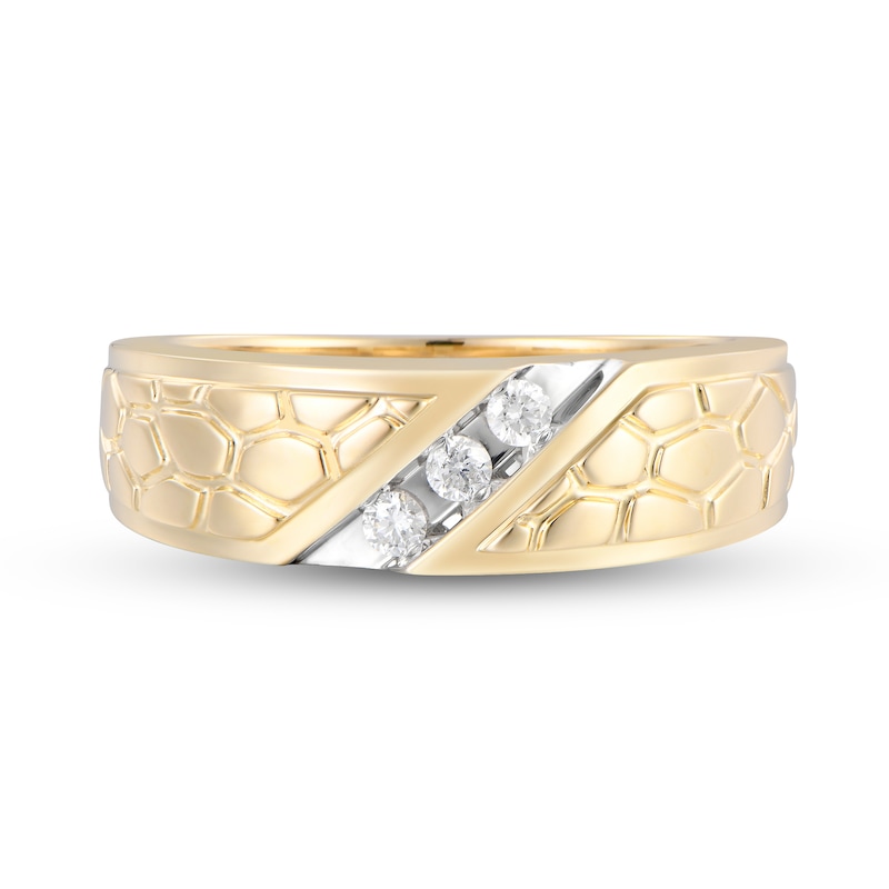 Main Image 4 of Men's 1/8 CT. T.W. Diamond Slant Three Stone Nugget Ring in 10K Gold