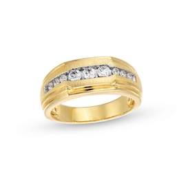 1/2 CT. T.W. Diamond Double Step Edge Nine Stone Wedding Band in 10K Gold