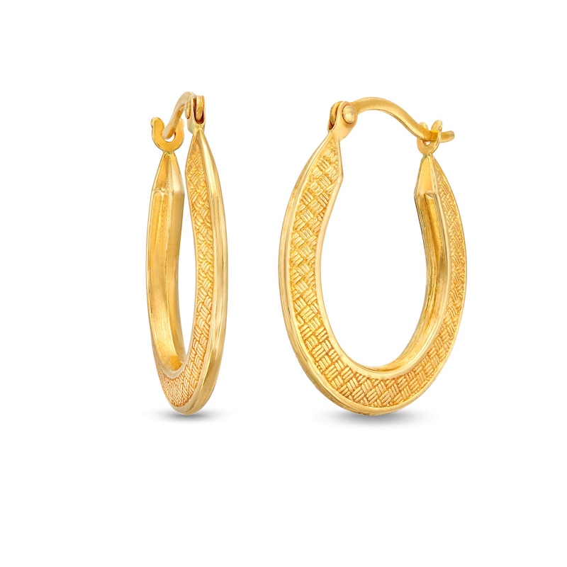 Main Image 1 of Basket Textured Oval Hoop Earrings in 14K Gold