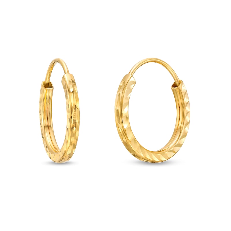 Main Image 1 of Diamond-Cut Endless 13.0mm Hoop Earrings in Hollow 14K Gold