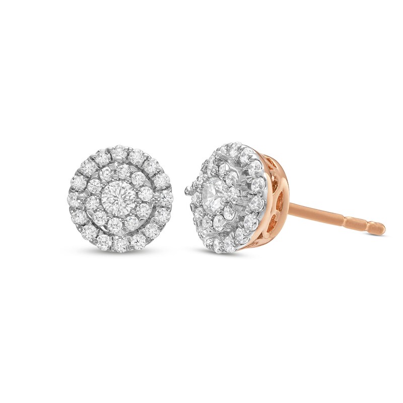 1/3 CT. T.W. Diamond Raised Double Frame Stud Earrings in 10K Rose Gold