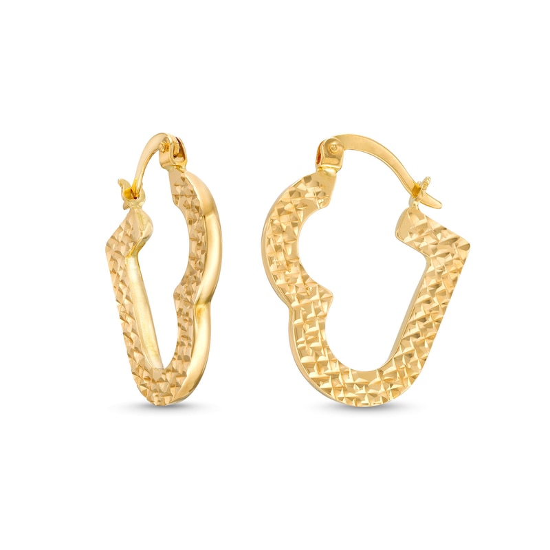 Main Image 1 of Diamond-Cut Heart-Shaped Hoop Earrings in Hollow 14K Gold