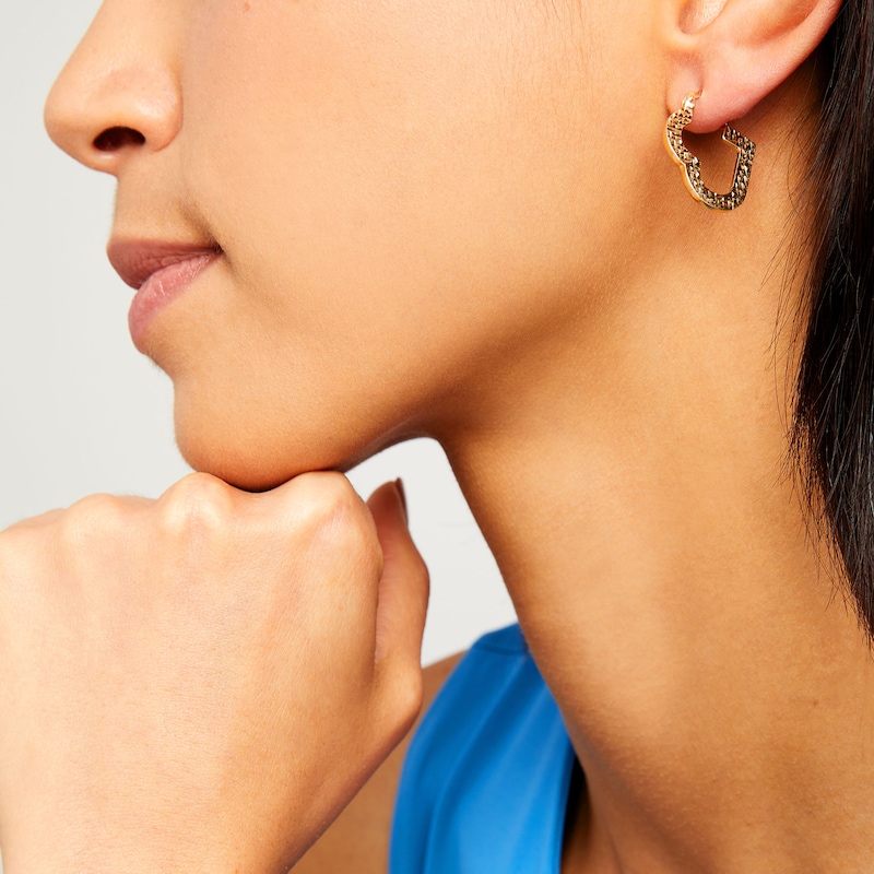 Main Image 2 of Diamond-Cut Heart-Shaped Hoop Earrings in Hollow 14K Gold