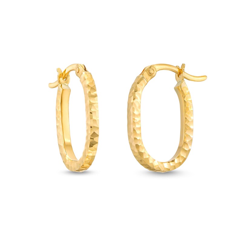 Main Image 1 of Diamond-Cut Oval Hoop Earrings in Hollow 14K Gold
