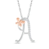 Thumbnail Image 1 of 1/20 CT. T.W. Diamond Cursive "A" with Butterfly Pendant in Sterling Silver and 10K Rose Gold