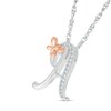 Thumbnail Image 2 of 1/20 CT. T.W. Diamond Cursive "A" with Butterfly Pendant in Sterling Silver and 10K Rose Gold
