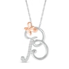 Thumbnail Image 1 of 1/20 CT. T.W. Diamond Cursive "B" with Butterfly Pendant in Sterling Silver and 10K Rose Gold