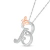 Thumbnail Image 2 of 1/20 CT. T.W. Diamond Cursive "B" with Butterfly Pendant in Sterling Silver and 10K Rose Gold