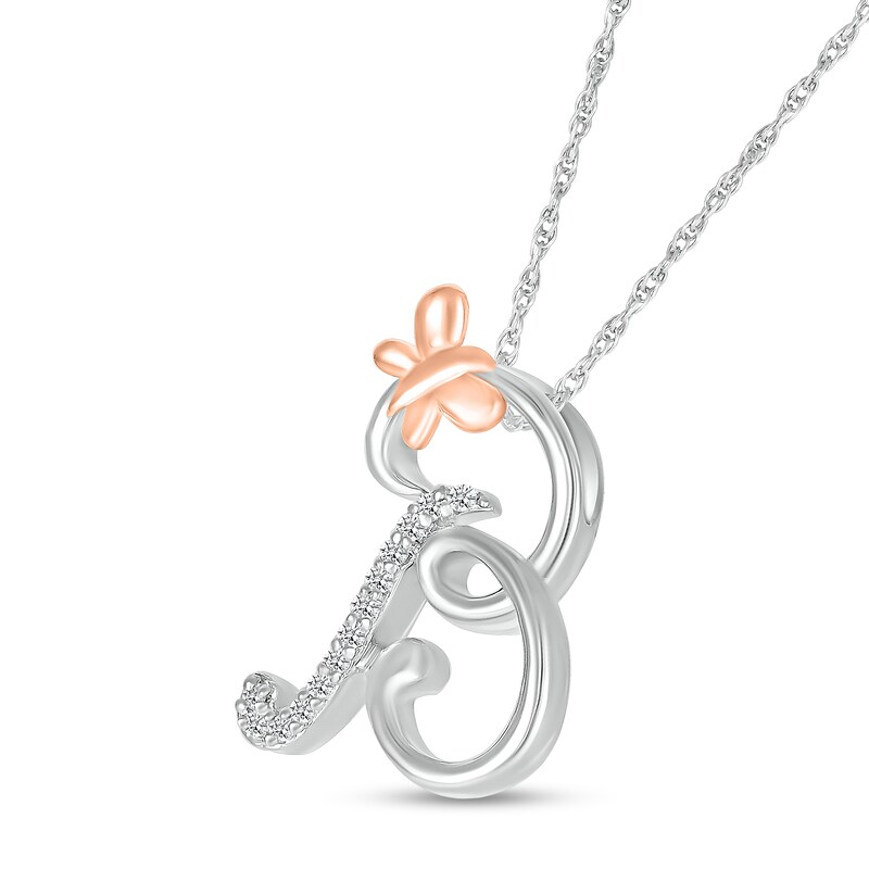 Main Image 2 of 1/20 CT. T.W. Diamond Cursive "B" with Butterfly Pendant in Sterling Silver and 10K Rose Gold