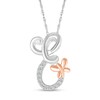 Thumbnail Image 1 of 1/20 CT. T.W. Diamond Cursive "E" with Butterfly Pendant in Sterling Silver and 10K Rose Gold