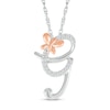 Thumbnail Image 1 of 1/20 CT. T.W. Diamond Cursive "G" with Butterfly Pendant in Sterling Silver and 10K Rose Gold