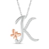 Thumbnail Image 1 of 1/20 CT. T.W. Diamond Cursive "K" with Butterfly Pendant in Sterling Silver and 10K Rose Gold