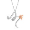 Thumbnail Image 1 of 1/20 CT. T.W. Diamond Cursive "M" with Butterfly Pendant in Sterling Silver and 10K Rose Gold
