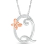 Thumbnail Image 1 of 1/20 CT. T.W. Diamond Cursive "Q" with Butterfly Pendant in Sterling Silver and 10K Rose Gold