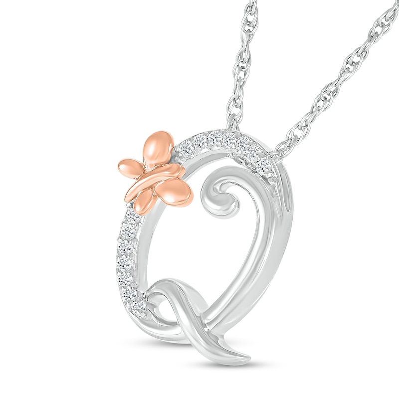 Main Image 2 of 1/20 CT. T.W. Diamond Cursive "Q" with Butterfly Pendant in Sterling Silver and 10K Rose Gold