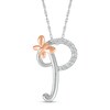 Thumbnail Image 1 of 1/20 CT. T.W. Diamond Cursive "P" with Butterfly Pendant in Sterling Silver and 10K Rose Gold