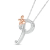 Thumbnail Image 2 of 1/20 CT. T.W. Diamond Cursive "P" with Butterfly Pendant in Sterling Silver and 10K Rose Gold