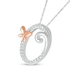 Thumbnail Image 2 of 1/20 CT. T.W. Diamond Cursive "O" with Butterfly Pendant in Sterling Silver and 10K Rose Gold