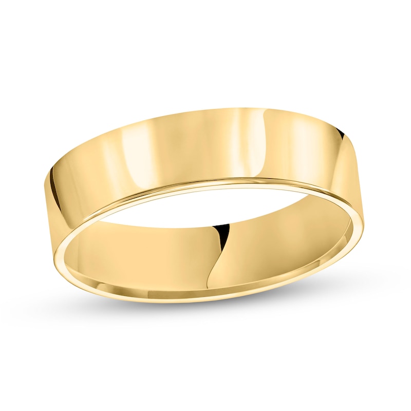Main Image 1 of 6.0mm Engravable Flat Square-Edged Wedding Band in 14K Gold (1 Line)