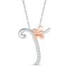 Thumbnail Image 1 of 1/20 CT. T.W. Diamond Cursive "T" with Butterfly Pendant in Sterling Silver and 10K Rose Gold
