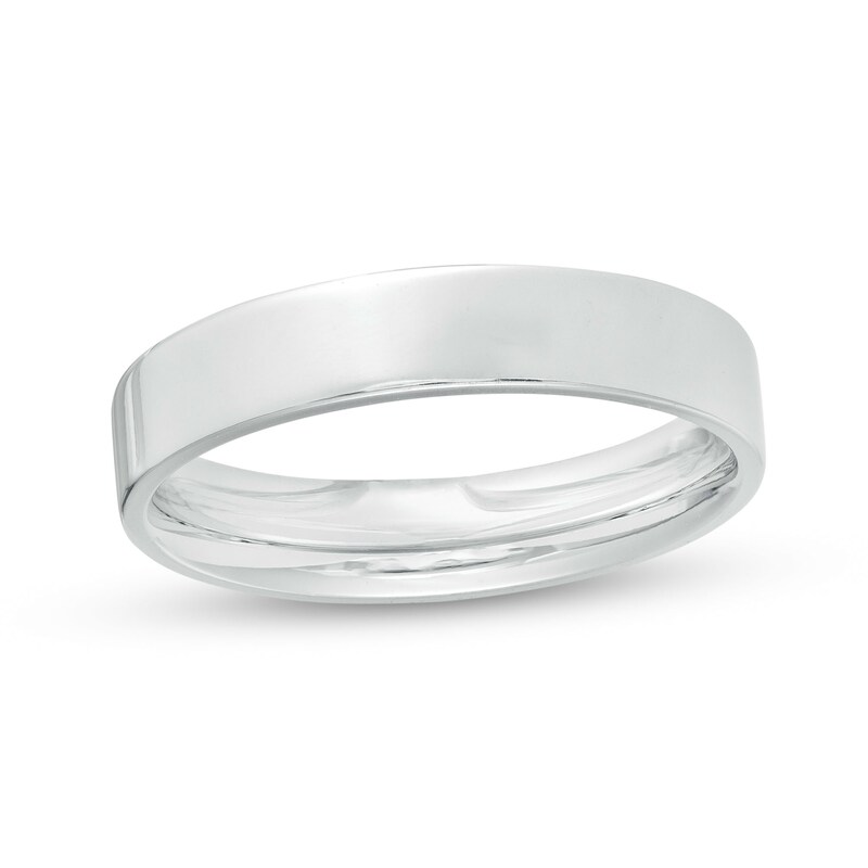 Main Image 1 of 4.0mm Engravable Flat Square-Edged Wedding Band in 14K White Gold (1 Line)
