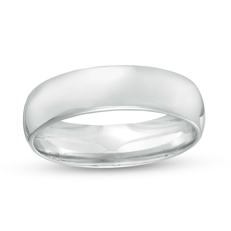 Main Image 1 of 6.0mm Engravable Low Dome Comfort-Fit Wedding Band in 10K White Gold (1 Line)