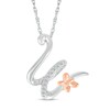 Thumbnail Image 1 of 1/20 CT. T.W. Diamond Cursive "W" with Butterfly Pendant in Sterling Silver and 10K Rose Gold