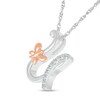 Thumbnail Image 2 of 1/20 CT. T.W. Diamond Cursive "U" with Butterfly Pendant in Sterling Silver and 10K Rose Gold