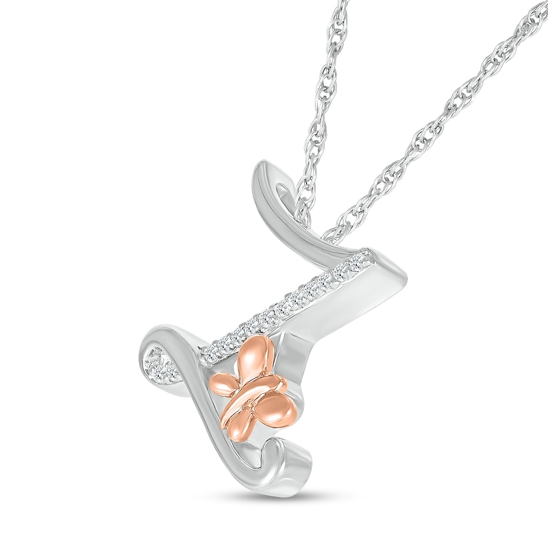 Main Image 2 of 1/20 CT. T.W. Diamond Cursive "Z" with Butterfly Pendant in Sterling Silver and 10K Rose Gold