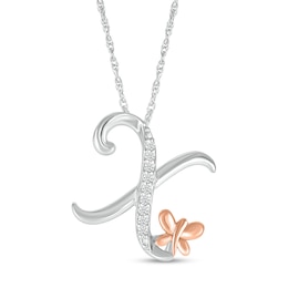 1/20 CT. T.W. Diamond Cursive "X" with Butterfly Pendant in Sterling Silver and 10K Rose Gold