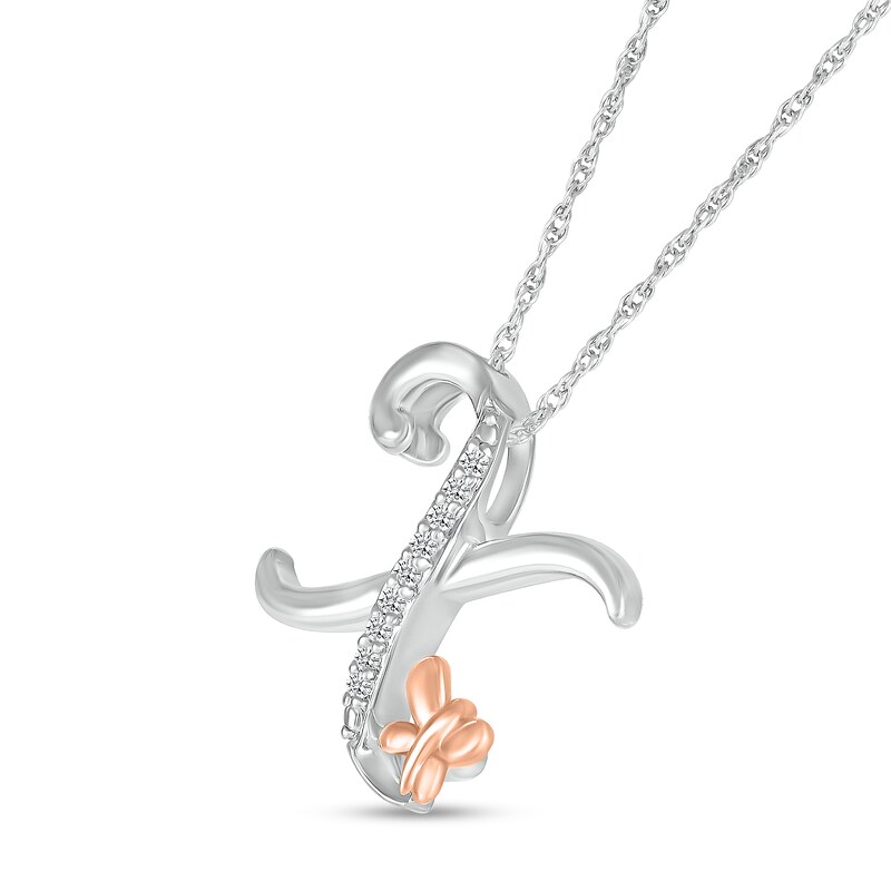Main Image 2 of 1/20 CT. T.W. Diamond Cursive "X" with Butterfly Pendant in Sterling Silver and 10K Rose Gold