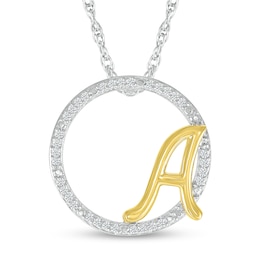 1/10 CT. T.W. Diamond Circle with "A" Initial Pendant in Sterling Silver and 10K Gold