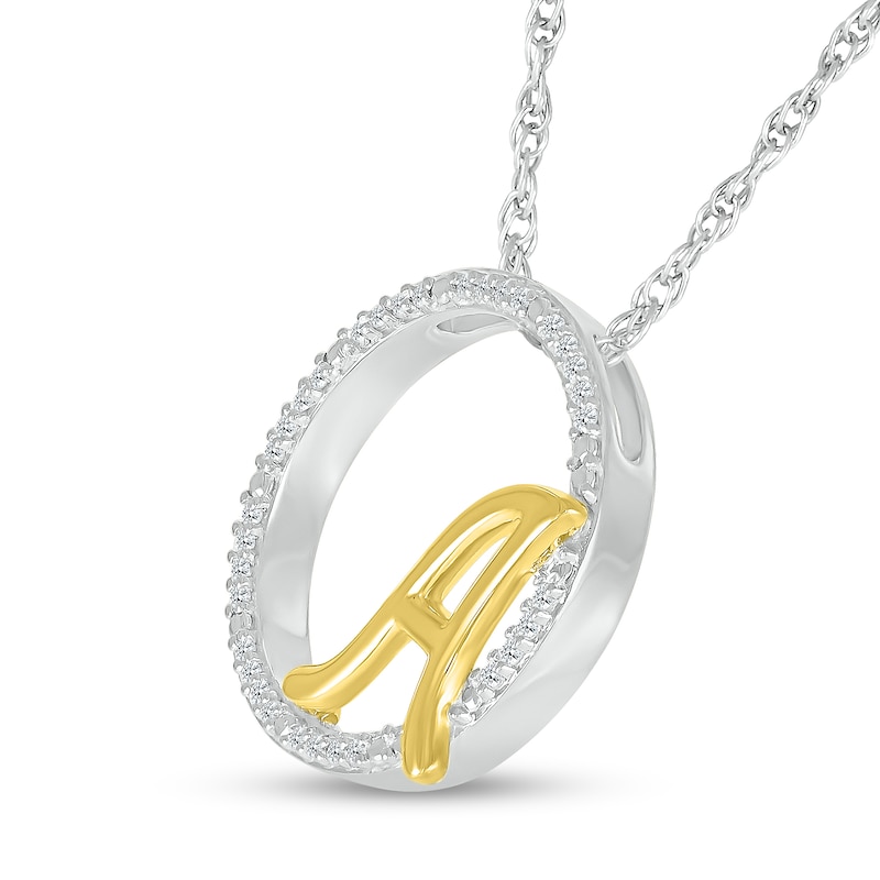 Main Image 2 of 1/10 CT. T.W. Diamond Circle with "A" Initial Pendant in Sterling Silver and 10K Gold