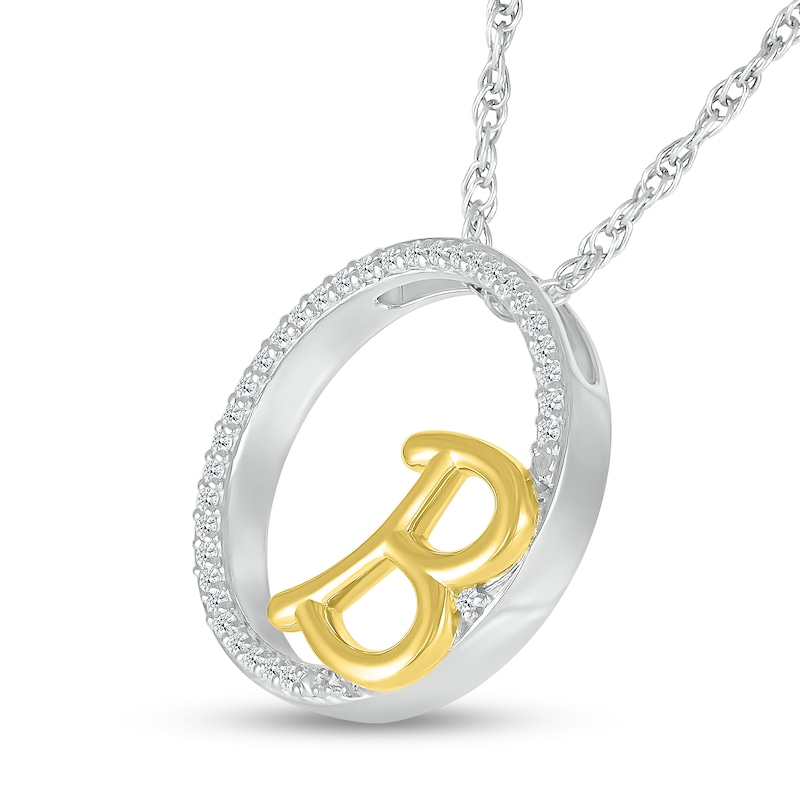 Main Image 2 of 1/10 CT. T.W. Diamond Circle with "B" Initial Pendant in Sterling Silver and 10K Gold