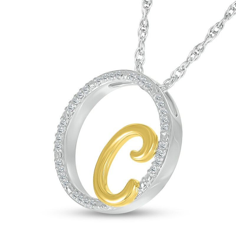 Main Image 2 of 1/10 CT. T.W. Diamond Circle with "C" Initial Pendant in Sterling Silver and 10K Gold