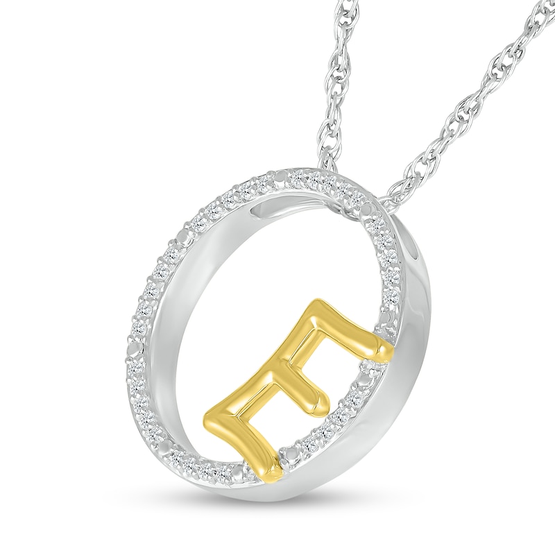 Main Image 2 of 1/10 CT. T.W. Diamond Circle with "E" Initial Pendant in Sterling Silver and 10K Gold