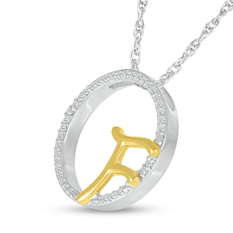 Main Image 2 of 1/10 CT. T.W. Diamond Circle with "F" Initial Pendant in Sterling Silver and 10K Gold