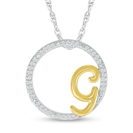 1/10 CT. T.W. Diamond Circle with "G" Initial Pendant in Sterling Silver and 10K Gold
