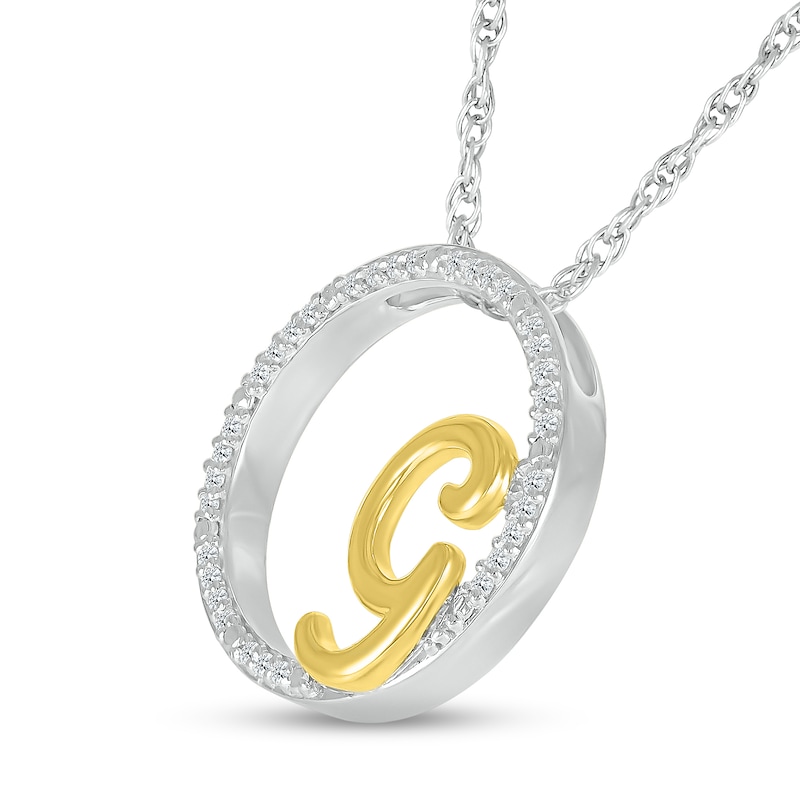 Main Image 2 of 1/10 CT. T.W. Diamond Circle with "G" Initial Pendant in Sterling Silver and 10K Gold