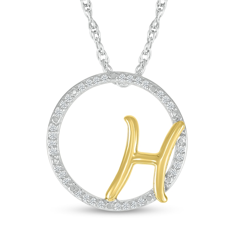 Main Image 1 of 1/10 CT. T.W. Diamond Circle with "H" Initial Pendant in Sterling Silver and 10K Gold