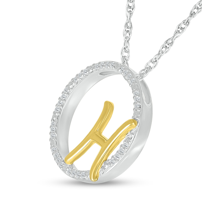 Main Image 2 of 1/10 CT. T.W. Diamond Circle with "H" Initial Pendant in Sterling Silver and 10K Gold