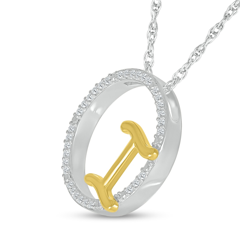 Main Image 2 of 1/10 CT. T.W. Diamond Circle with "I" Initial Pendant in Sterling Silver and 10K Gold