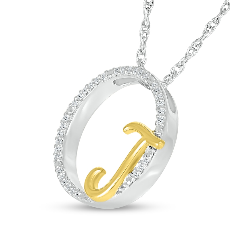 Main Image 2 of 1/10 CT. T.W. Diamond Circle with "J" Initial Pendant in Sterling Silver and 10K Gold