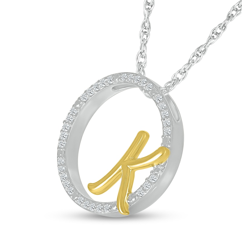Main Image 2 of 1/10 CT. T.W. Diamond Circle with "K" Initial Pendant in Sterling Silver and 10K Gold
