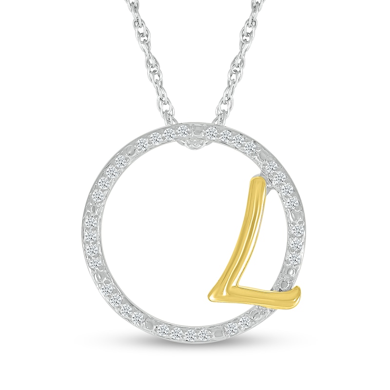 Main Image 1 of 1/10 CT. T.W. Diamond Circle with "L" Initial Pendant in Sterling Silver and 10K Gold