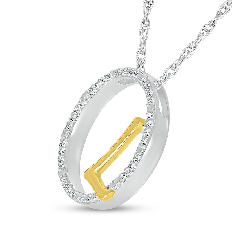 Main Image 2 of 1/10 CT. T.W. Diamond Circle with "L" Initial Pendant in Sterling Silver and 10K Gold