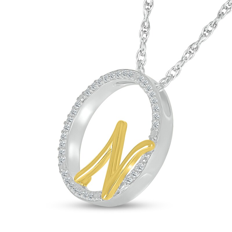 Main Image 2 of 1/10 CT. T.W. Diamond Circle with "N" Initial Pendant in Sterling Silver and 10K Gold