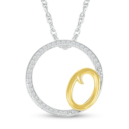 1/10 CT. T.W. Diamond Circle with "O" Initial Pendant in Sterling Silver and 10K Gold