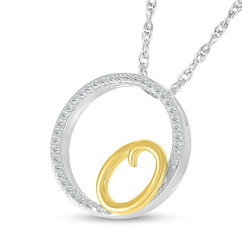 Main Image 2 of 1/10 CT. T.W. Diamond Circle with "O" Initial Pendant in Sterling Silver and 10K Gold
