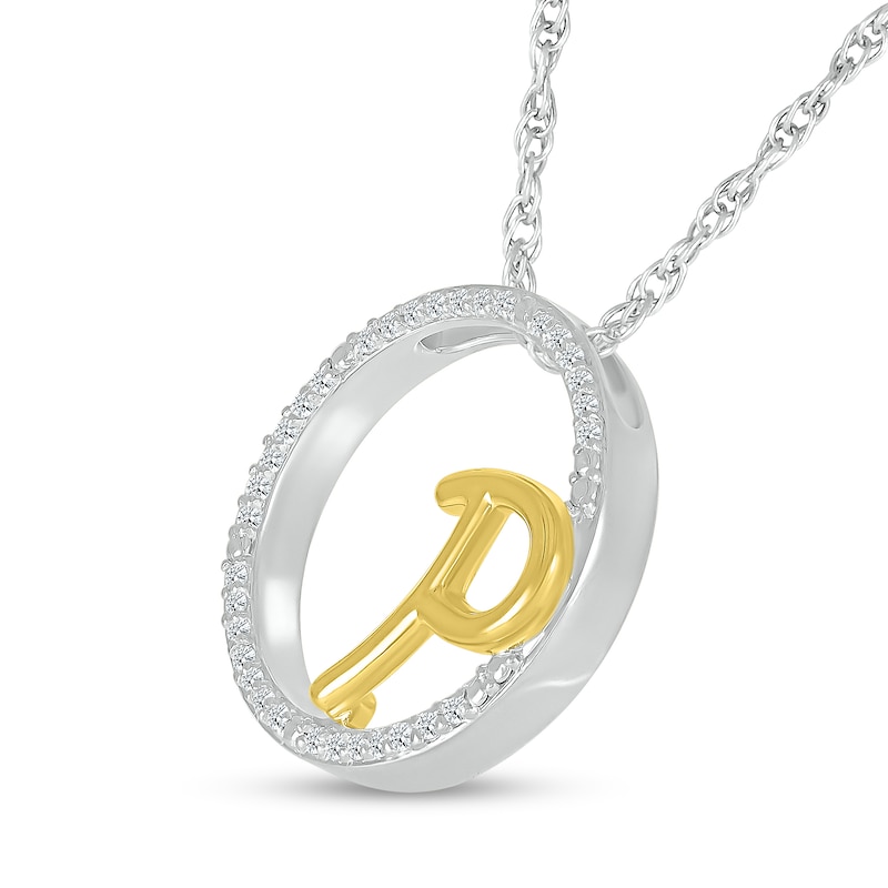 Main Image 2 of 1/10 CT. T.W. Diamond Circle with "P" Initial Pendant in Sterling Silver and 10K Gold